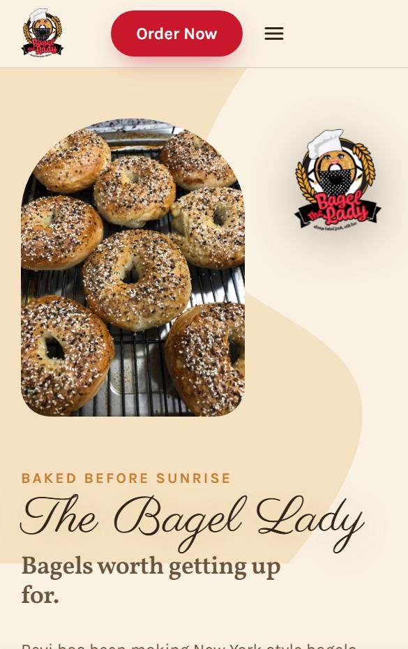 The Bagel Lady homepage at phone width
