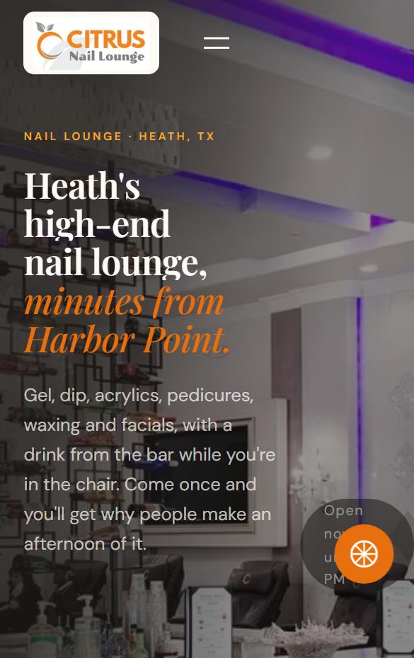 Citrus Nail Lounge homepage at phone width