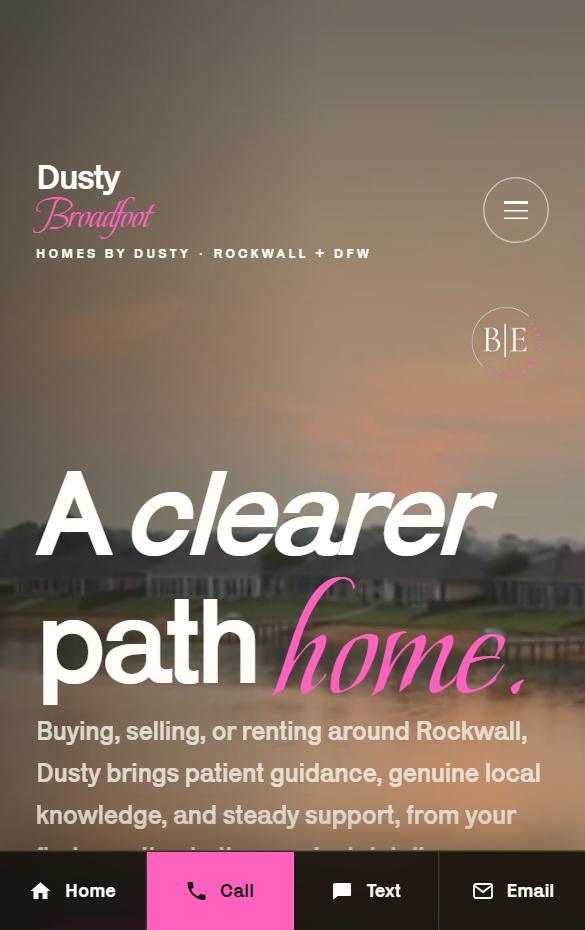 Dusty Broadfoot homepage at phone width