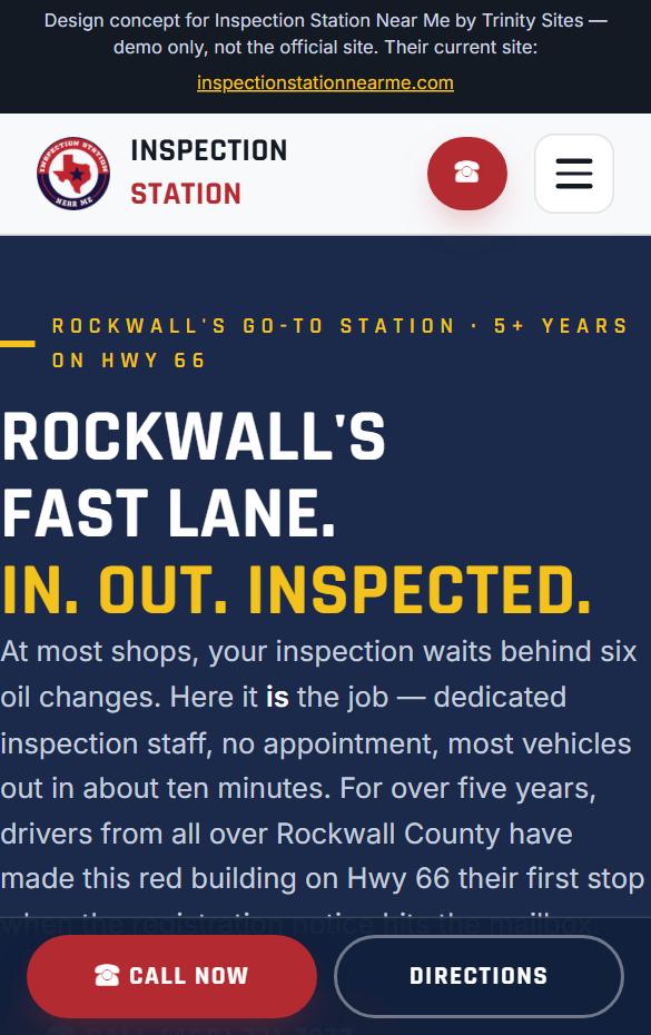 Inspection Station homepage at phone width