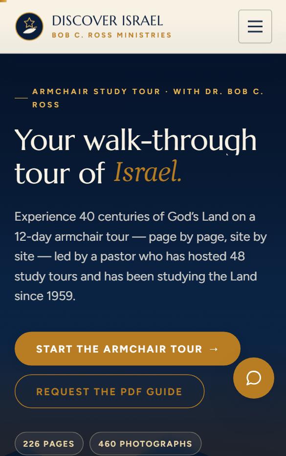 Discover Israel homepage at phone width