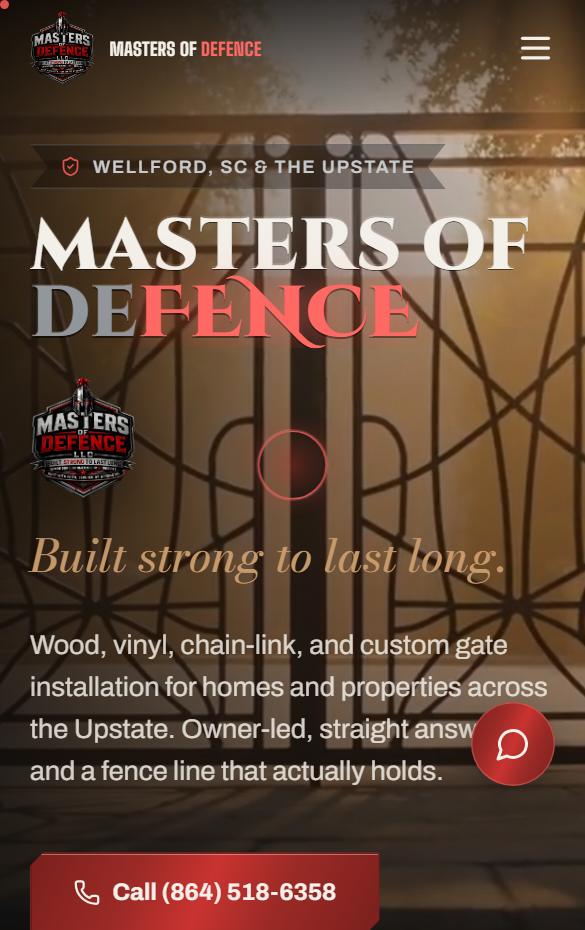 Masters of Defence homepage at phone width